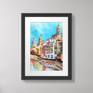 Girona Spain Watercolor Painting Travel Framed Art