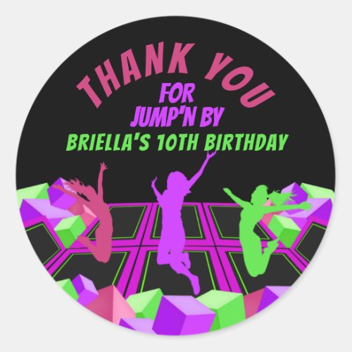 Girs Trampoline Park Thank You Classic Round Sticker