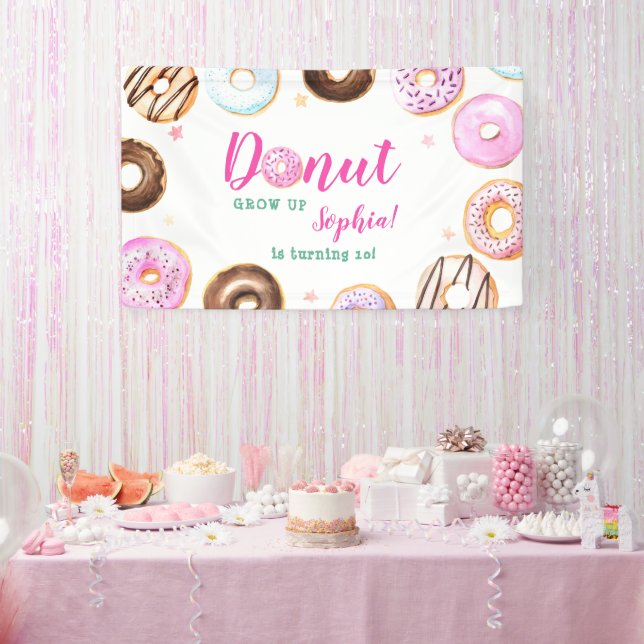 Giry Pink Teal Pastel Donut Grow up Kids Birthday Banner (Party)