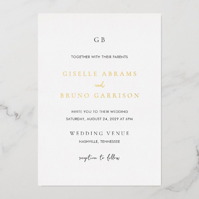 Giselle Classic Monogram Elegant Wedding Foil Invitation (Front)