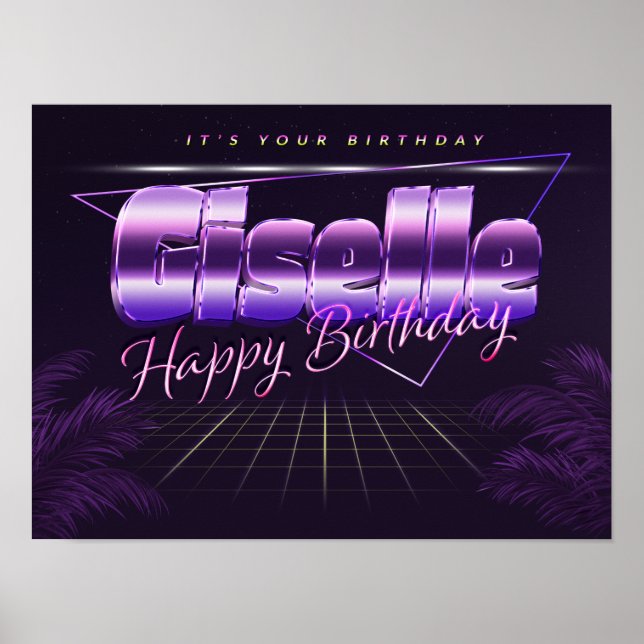 Giselle Name First Name purple retro Poster Birthd (Front)