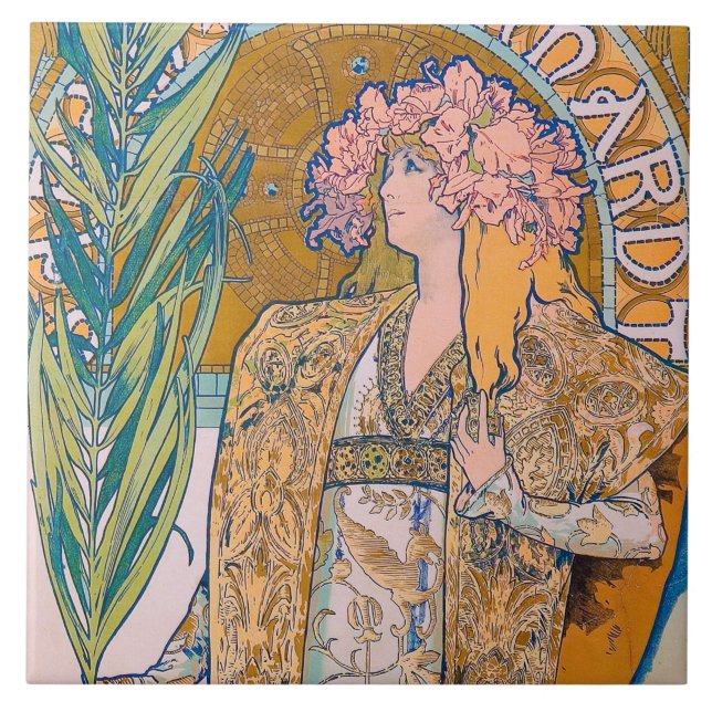 Gismonda, Sarah Bernhardt, Mucha Ceramic Tile (Front)