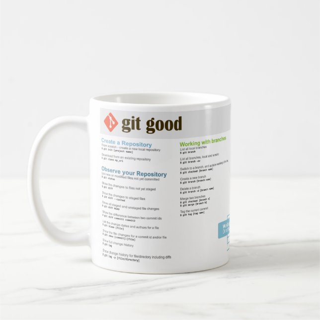 'Git Good' Git Cheatsheet Mug (Left)
