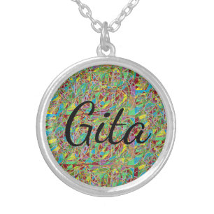 Gita nme on abstract art background silver plated necklace
