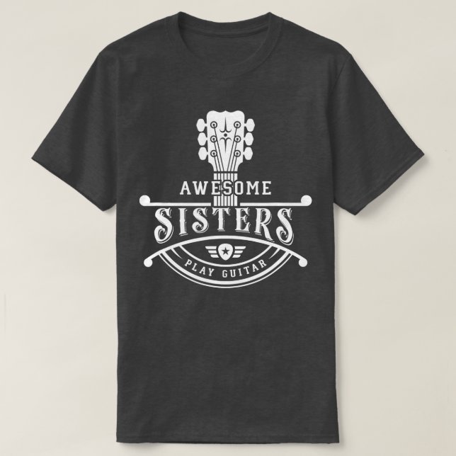 GItarrist Musician Awesome Sisters Play Guitar Nec T-Shirt (Design Front)