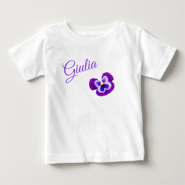 Giulia, Name Logo With A Pretty Purple Pansy, Baby T-Shirt (Front)