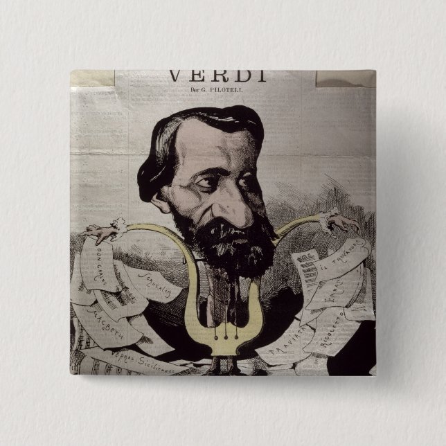Giuseppe Verdi , caricature, 1860's Button (Front)