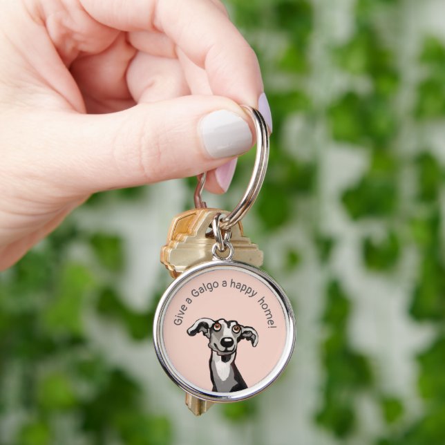 Give a Galgo a happy home, pink, grey, black Keychain (Hand)