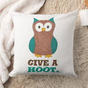Give a HOOT Cartoon Owl Bird Eyes Owl Illustration Throw Pillow