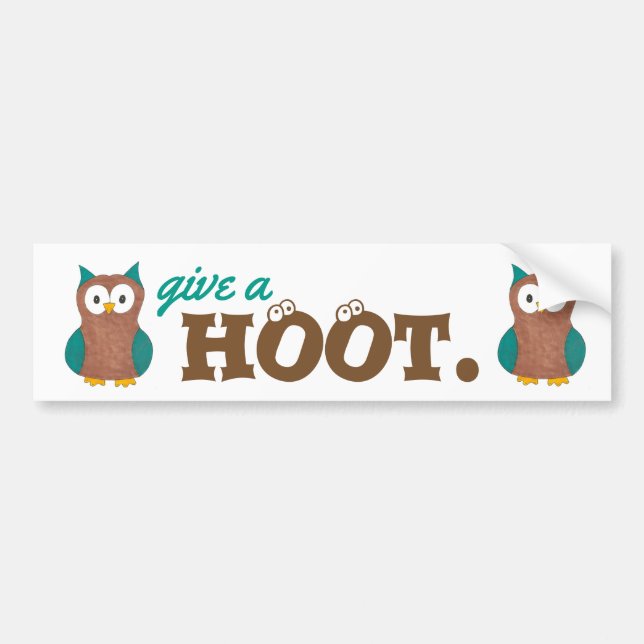 Give a HOOT Cartoon Owl Bird Owls Bumper Sticker (Front)