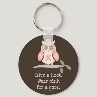 Give A Hoot Pink Ribbon Owl Keychain