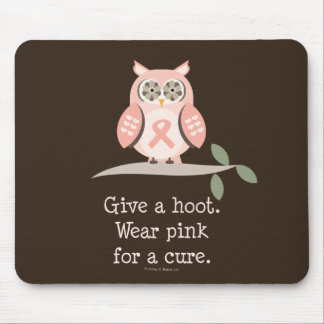 Give A Hoot Pink Ribbon Owl Mousepad