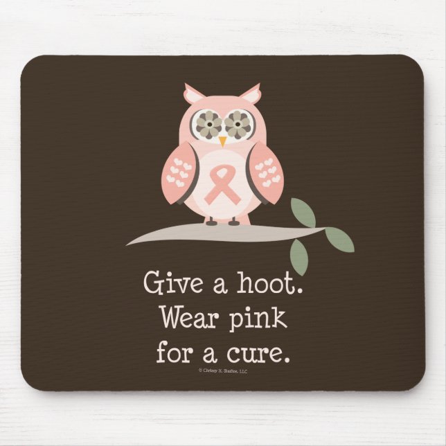 Give A Hoot Pink Ribbon Owl Mousepad (Front)