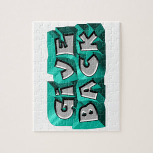 Give Back Quote Wisdom Teal Gray Chiseled Letter Jigsaw Puzzle