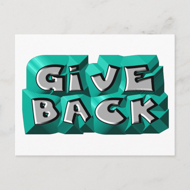 Give Back Quote Wisdom Teal Gray Chiseled Letter Postcard (Front)
