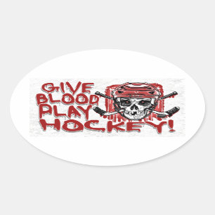Give Blood Play Hockey Red Oval Sticker