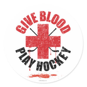 Give Blood Play Hockey v1 Classic Round Sticker
