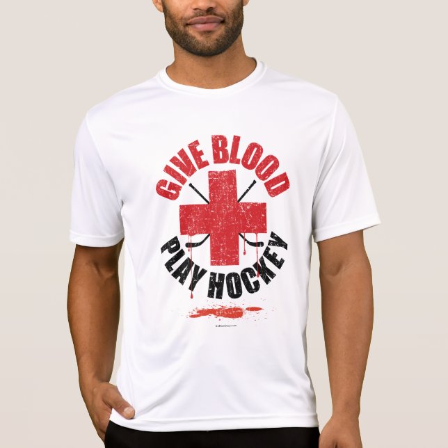 Give Blood Play Hockey v1 T-Shirt (Front)