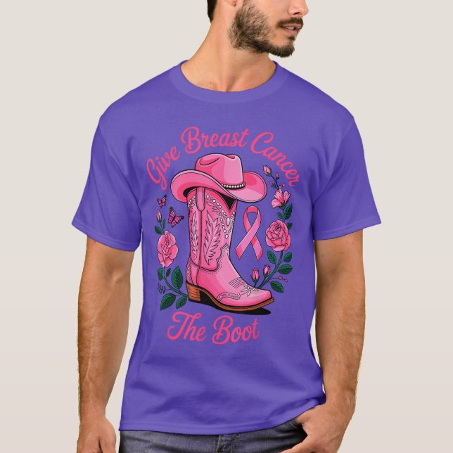 Give Breast Cancerhe Boot Pink Cowgirl Hat Boots b T-Shirt (Front)