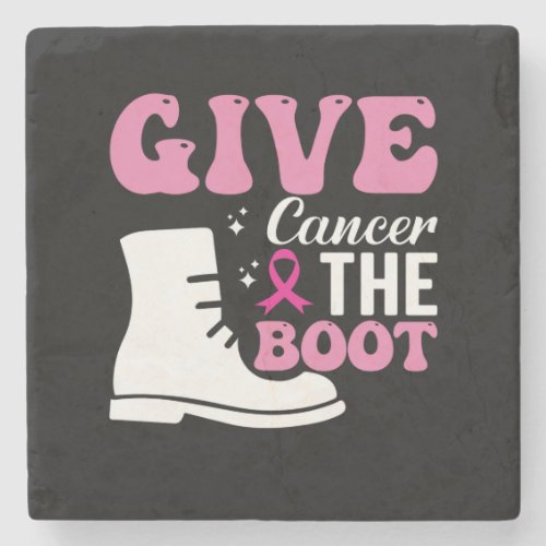 give cancer the boot breast cancer awareness stone coaster