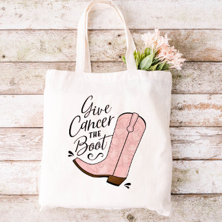 Give Cancer the Boot Breast Cancer Awareness Tote Bag