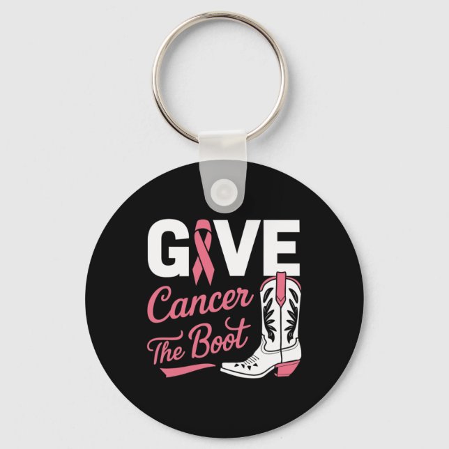 Give Cancer The Boot Cowgirl Breast Cancer Pink Ri Keychain (Front)
