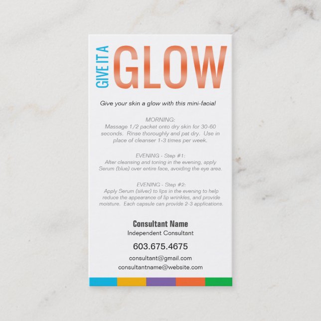 GIVE IT A GLOW - Mini Facial Instruction Card (Front)