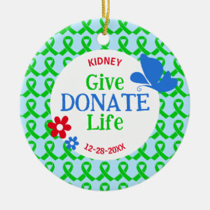Give Life Green Ribbon Custom Organ Transplant Ceramic Ornament