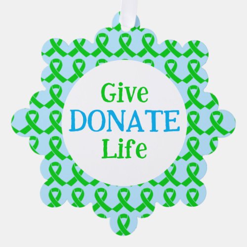 Give Life Green Ribbon Organ Donation Transplant Ornament Card