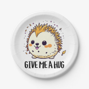 Give me a hug cute hedgehog design paper plates