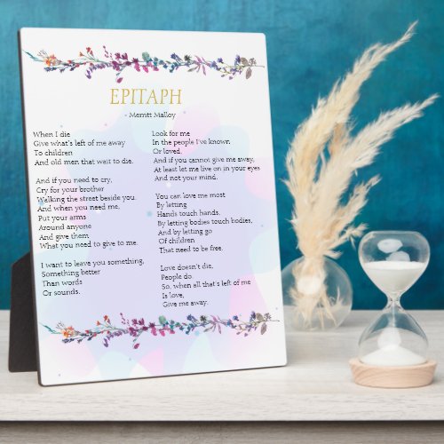 Give Me Away Epitaph Poem Tabletop Plaque