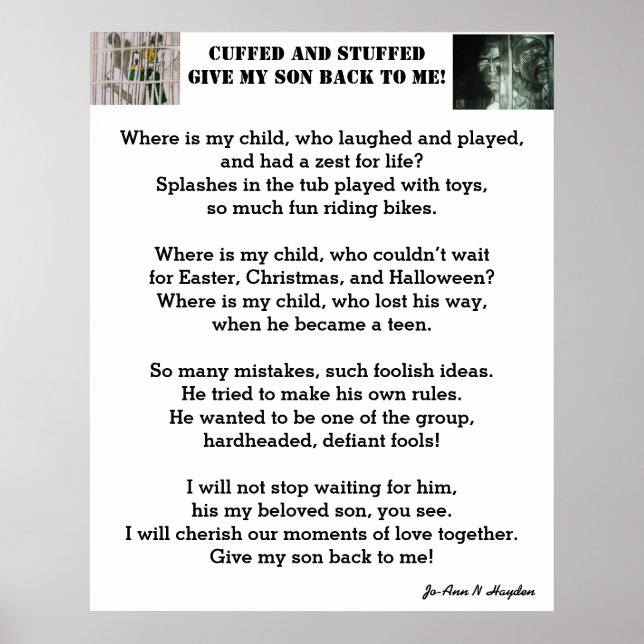 GIVE ME BACK MY SON poem Poster (Front)