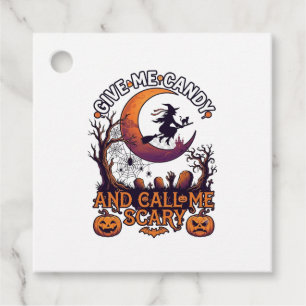 Give Me Candy Call Scary Witch Moon Pumpkins Favor Tags