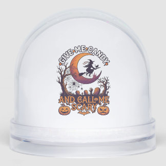Give Me Candy Call Scary Witch Moon Pumpkins Snow Globe
