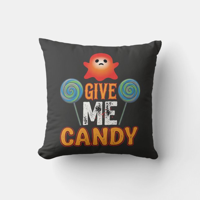 Give Me Candy Halloween Ghost_1 Throw Pillow (Front)