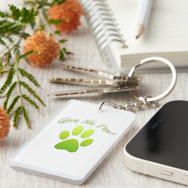 Give Me Paw green Keychain (Front Right)