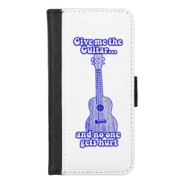 Give me the guitar and no one gets hurt.retro blue iPhone wallet case (Front)