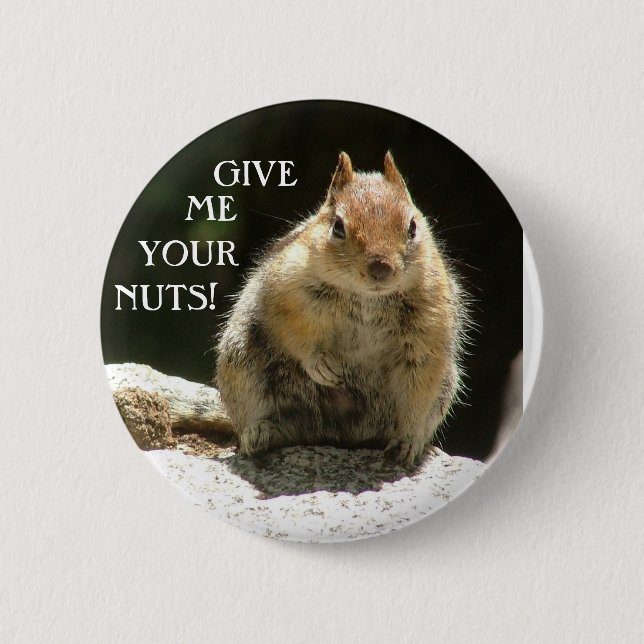 Give me your nuts pinback button (Front)