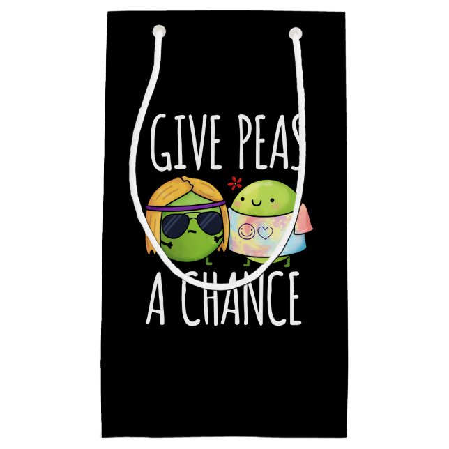 Give Peas A Chance Funny Hippie Peas Pun Dark BG Small Gift Bag (Front)
