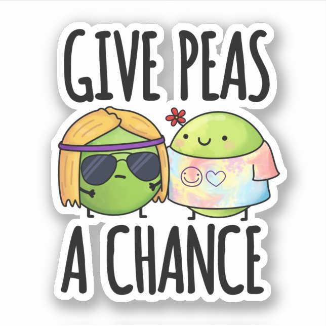 Give Peas A Chance Funny Hippie Peas Pun  Sticker (Front)