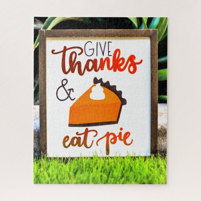 Give Thanks and Eat pie Thanksgiving Jigsaw Puzzle (Vertical)