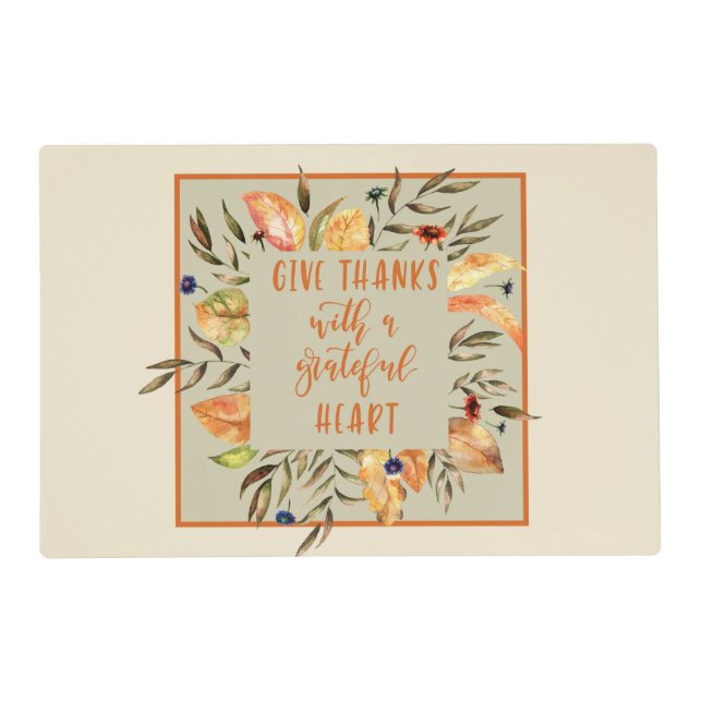 Give Thanks Autum Wreath & Thank you Mug Placemat (Front)
