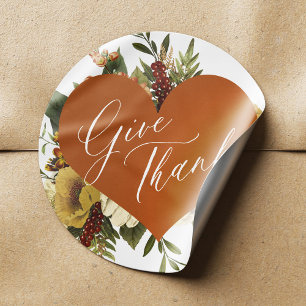 Give Thanks autumn fall rustic floral Thanksgiving Classic Round Sticker