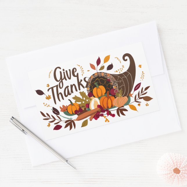 Give Thanks Autumn Foliage  Rectangular Sticker (Envelope)