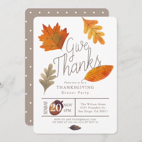Give Thanks Autumn Foliage Thanksgiving Dinner Invitation