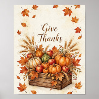Give Thanks Autumn Harvest Watercolor Poster