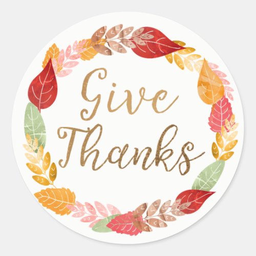 Give Thanks Autumn Leaves Wreath Classic Round Sticker
