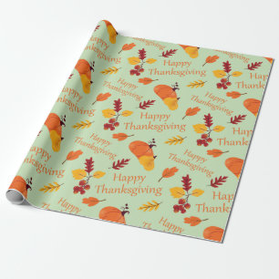 Give Thanks Autumn Pumpkins & Fall Leaves Seamless Wrapping Paper