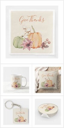 'Give Thanks' Autumn Thanksgiving Watercolor