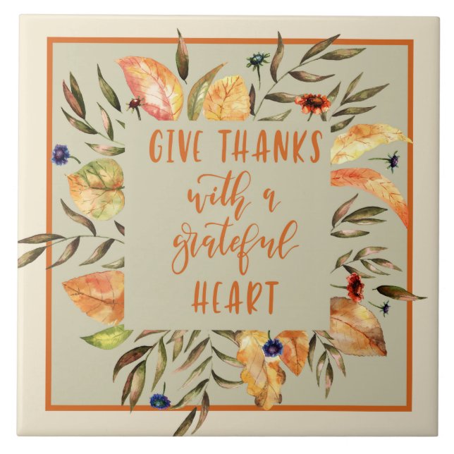 Give Thanks - Autumn Wreath Ceramic Tile (Front)